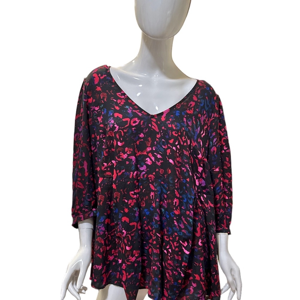 Torrid Peplum Georgette Tie Front Leopard Print  Blouse Plus Size 2X Black Pink - Picture 4 of 14